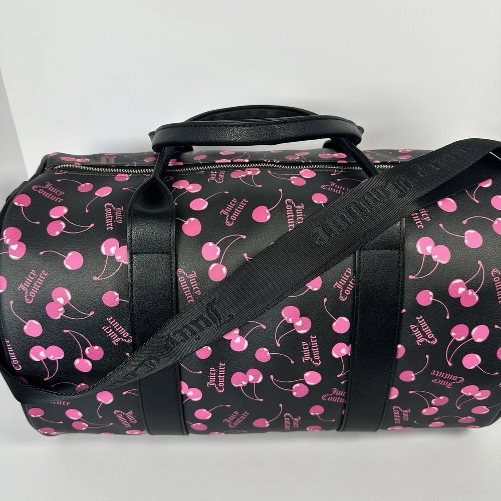 Juicy Couture Cherry Cherries Duffle Bag Black Pink Y2K Charm Boston Bag
